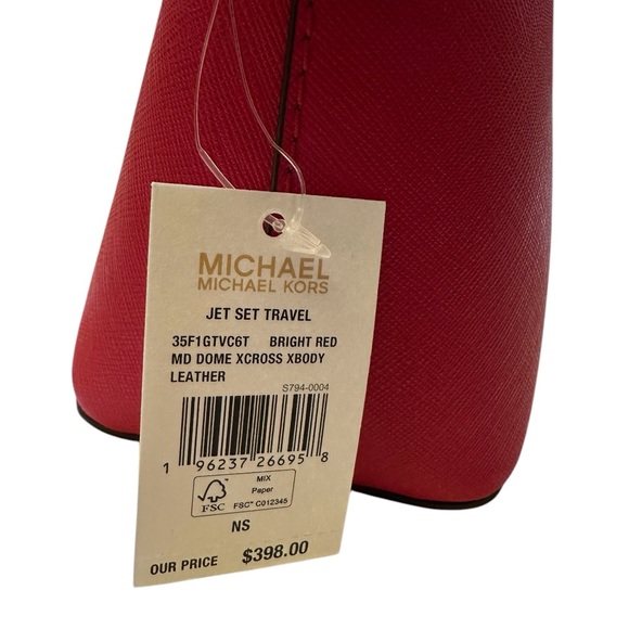 NWT Michael Kors Jet Set Travel Bright Red Leather Bag - Picture 7 of 16